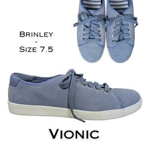 Vionic Brinley Sneakers Womens 7.5 Blue Gray Suede Lace Up Walking Ortho Shoes